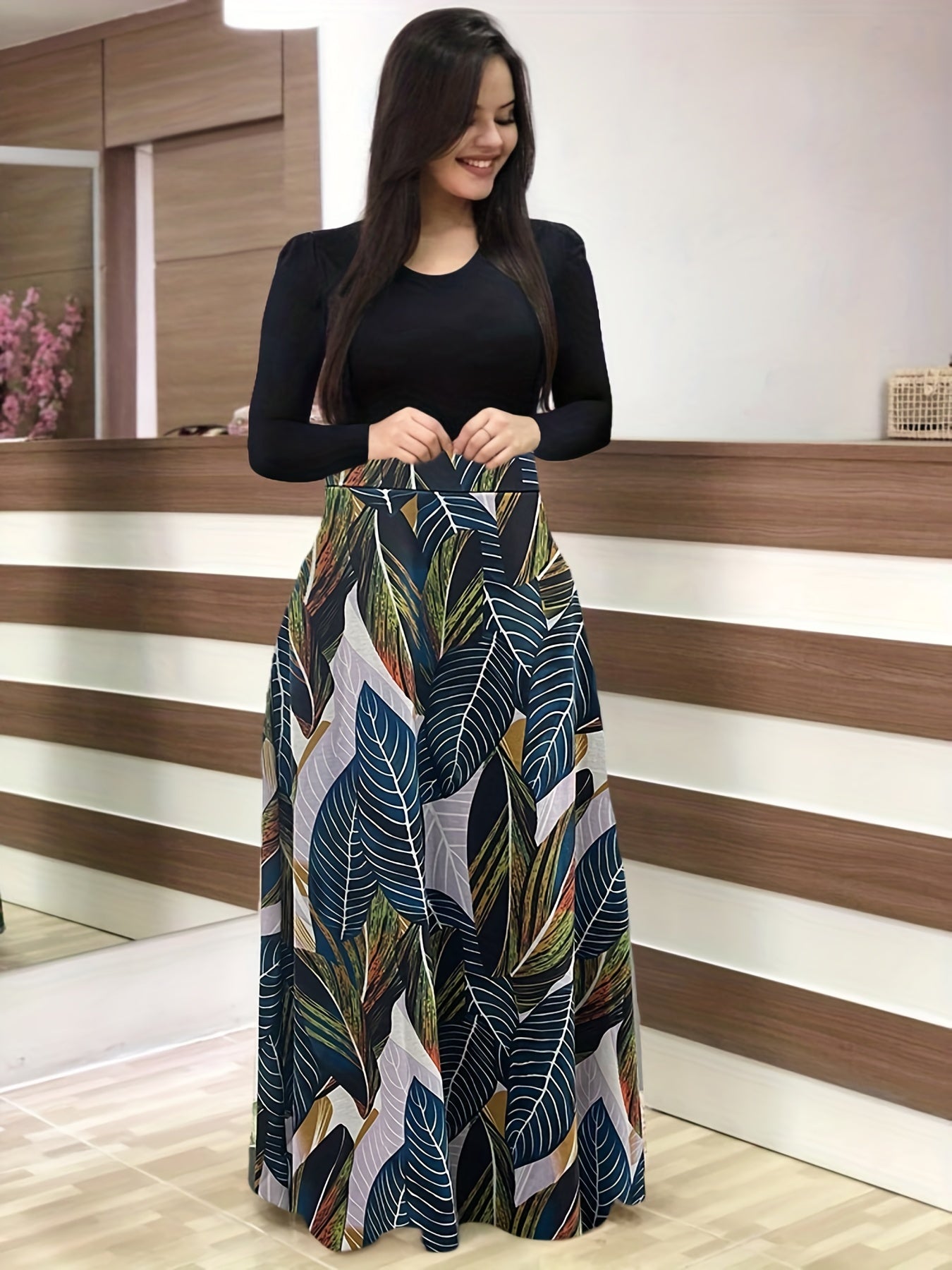 Floral Print Long Sleeve Dress for Women