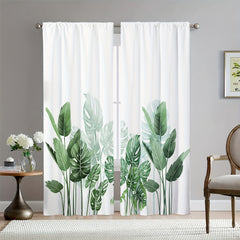 Palm Leaves Printed Window Curtain Rod Pocket Semi Blackout Decorative Curtains