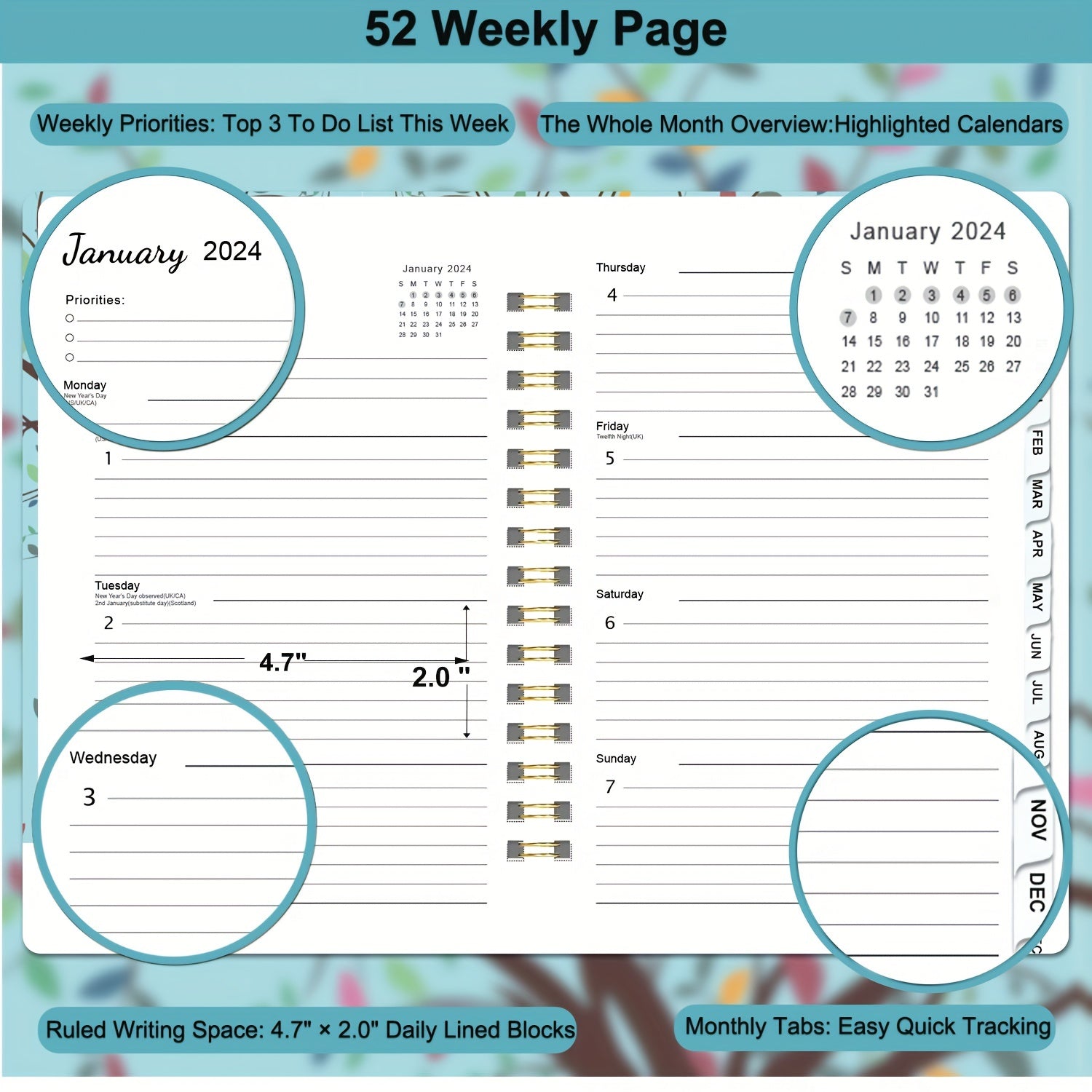 1pc Planner Weekly And Monthly Planner Yearly Spiral Bound Hardcover
