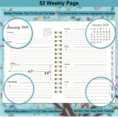 1pc Planner Weekly And Monthly Planner Yearly Spiral Bound Hardcover