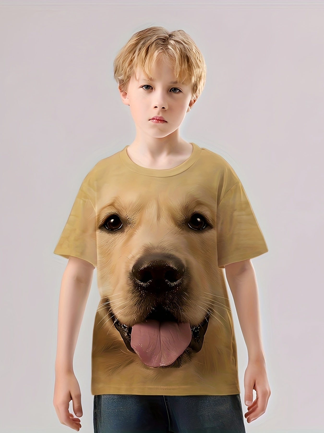 3D Golden Retriever Print Kid's T shirt Short Sleeve Top