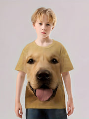 3D Golden Retriever Print Kid's T shirt Short Sleeve Top