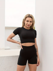 Yoga Sports Sets Crop Top & High Waist Shorts Women's Activewear