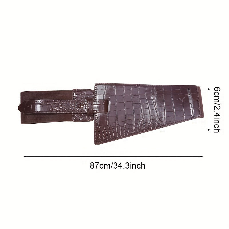Plaid Embossed Wide Belt PU Leather Elastic Waistband for Women