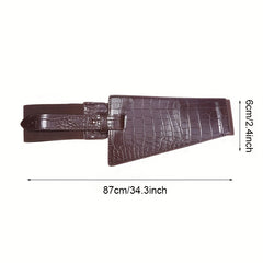 Plaid Embossed Wide Belt PU Leather Elastic Waistband for Women