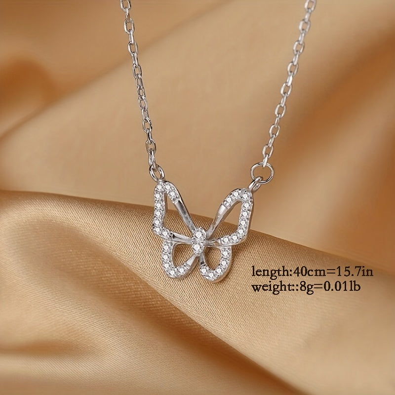 Girls Crystal Butterfly Necklace Silver Plated Personalized Gift