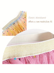 Girls Colorful Star & Dot Sequin Mesh Dancing Skirts For Kids Party