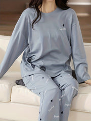 Letter Print Pajama Set Long Sleeve Top & Pants