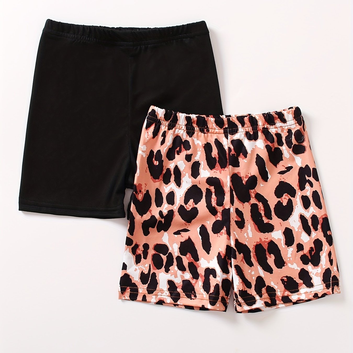 2pcs Toddler Girls Leopard Graphic Biker Shorts Kids Summer Clothes