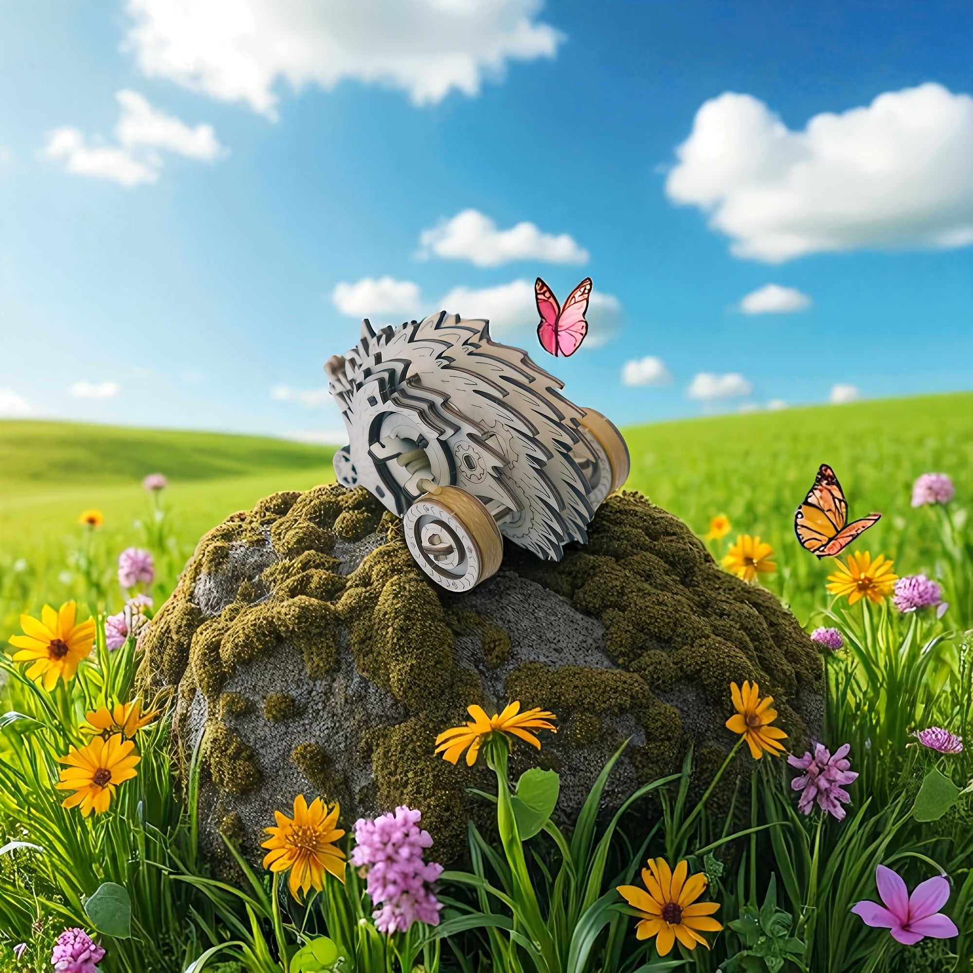 Self-Propelled Hedgehog 3D Wooden Puzzle Kit