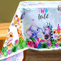Jungle Safari Animals 2nd Birthday Tablecloth Giraffe Print Tablecover