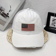 Embroidered American Flag Denim Baseball Cap