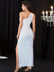 Sequined Dopamine Dress Sexy One Shoulder Party Dress