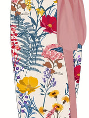 Plus Floral Ruffle Bodysuit & Wrap Dress Swimsuit Set