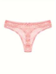 5 Pack Plus Size Sexy Lace Thongs Set Soft Breathable Bow Front Panties