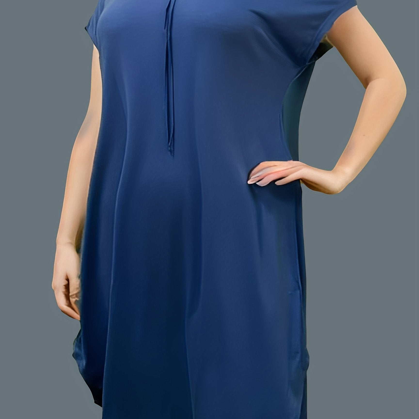 Plus Size Solid Short Batwing Sleeve Maxi Dress