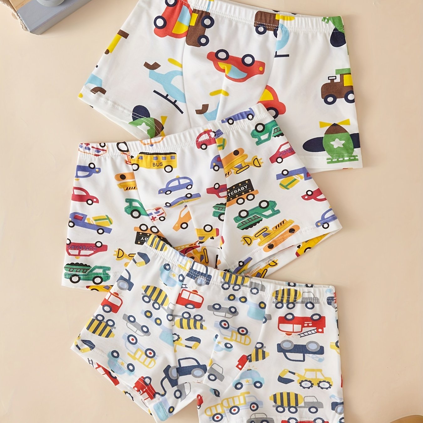 3pcs Boys Boxer Briefs Colorful Cars Print Underwear