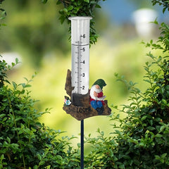 Gnome Statue Rain Gauge Decorative Garden Yard Lawn Glass Rain Gauge