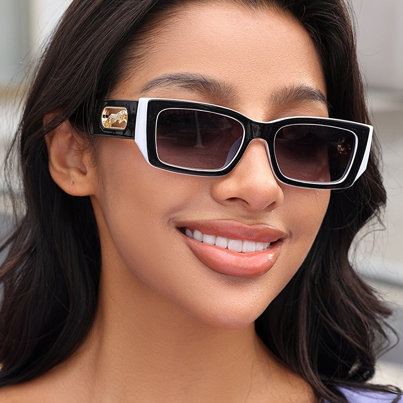 Square Frame Sunglasses Leopard Hollow Temple Eyewear UV400