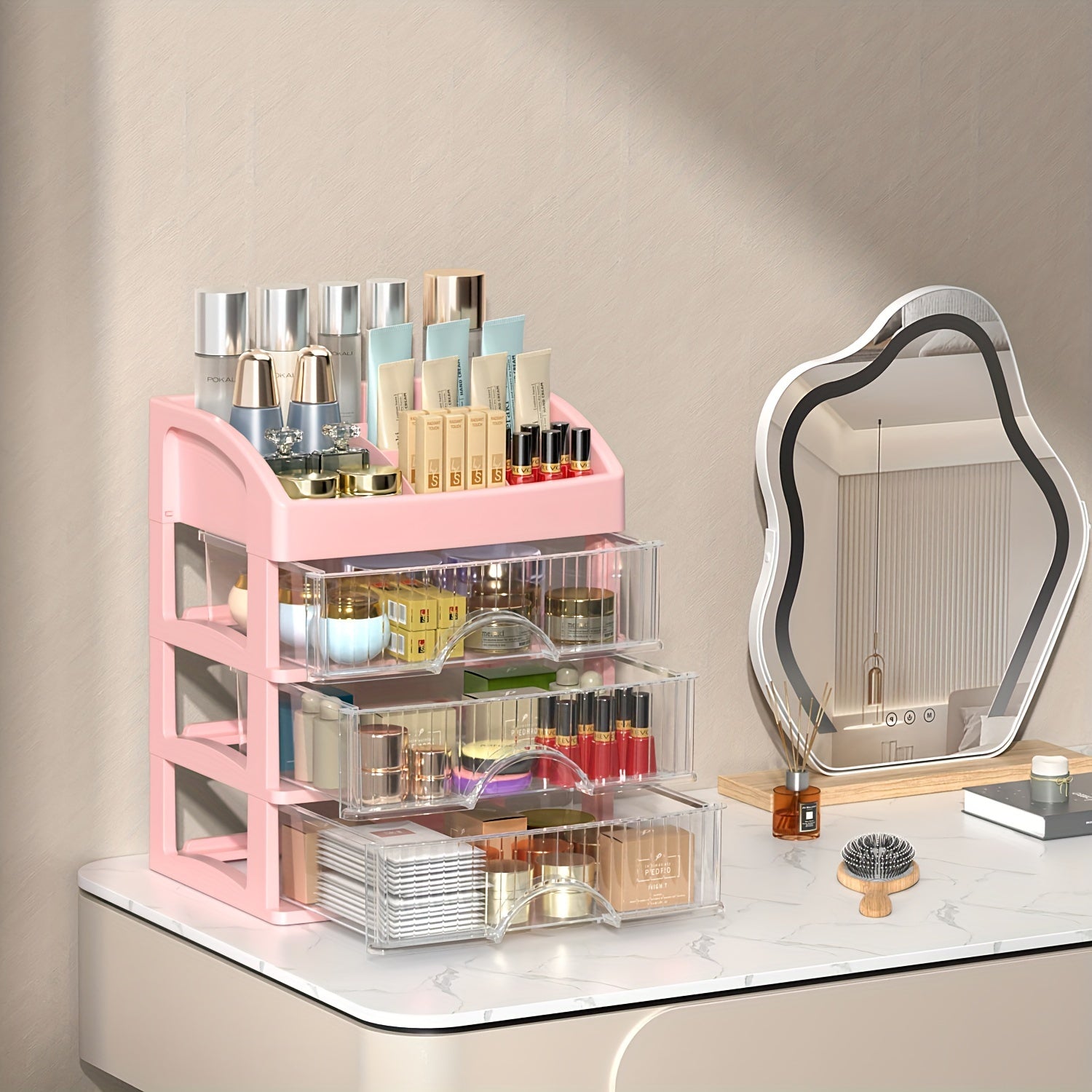 Makeup Desk Organizer With Drawers Perfume Storage Rack