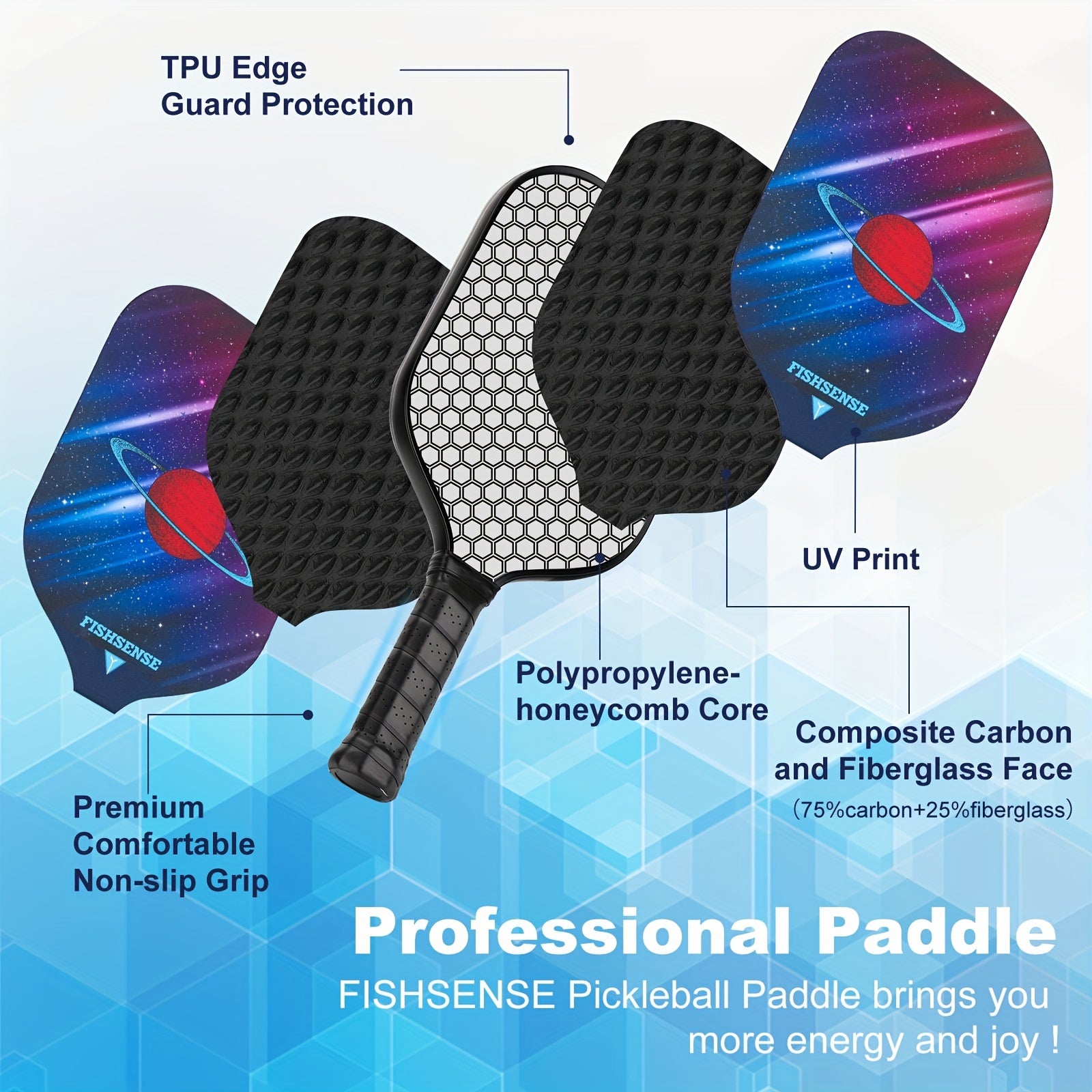 Carbon Fiber Pickleball Paddles Set of 2 Lightweight Rackets