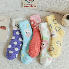 5 Pairs Bunny Print Socks Comfy & Fuzzy Women's Stockings