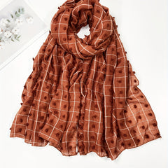 Maroon Dotted Plaid Scarf Shawl Lightweight Casual Head Wraps Hijab Women Turban