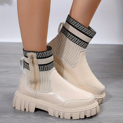 Women's Thermal Snow Boots Elastic Slip On Side Zipper Flat Ankle Boots