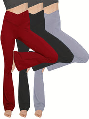 3Pcs High Waist Yoga Pants Flared Legs High Stretch V Cut Waist Yoga Leggings