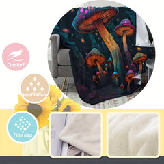 Mushroom Printing Flannel Warm Throw Blanket Outdoor Home