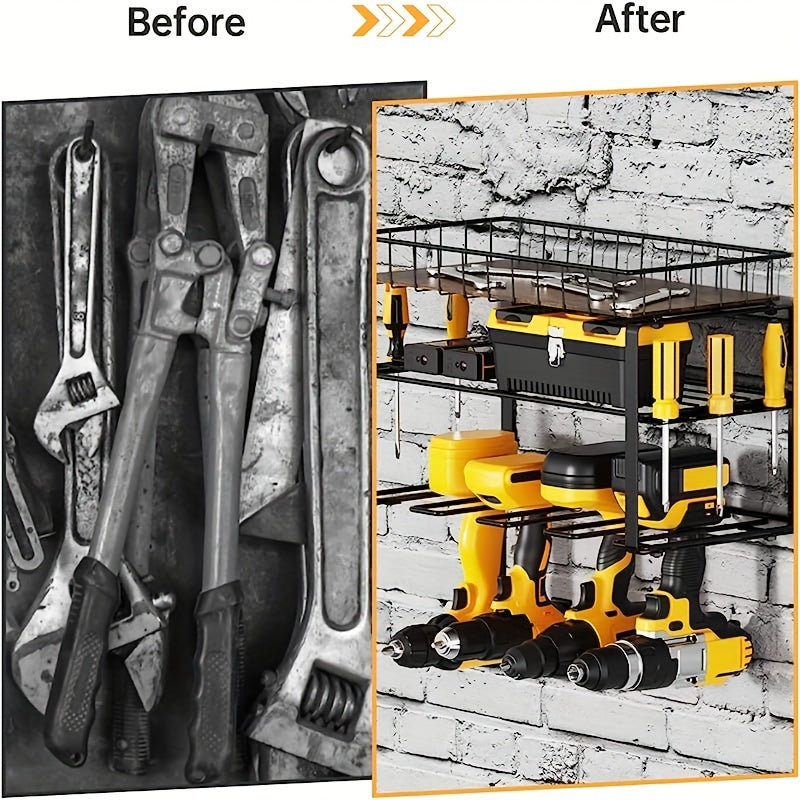 3-Layer Power Tool Organizer Rack Wall Mount Heavy Duty Metal Tool Shelf