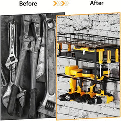 3-Layer Power Tool Organizer Rack Wall Mount Heavy Duty Metal Tool Shelf