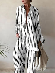 Abstract Stripe Print Two Piece Set