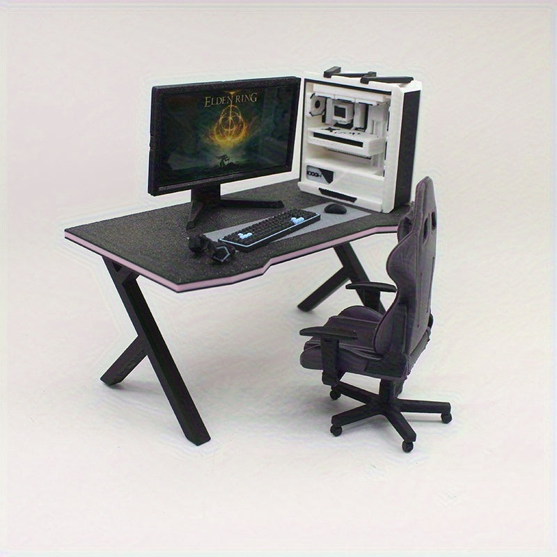 1:12 Scale Dollhouse Gaming Setup with Mini Monitor Keyboard Headset & Chair