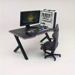 1:12 Scale Dollhouse Gaming Setup with Mini Monitor Keyboard Headset & Chair