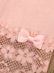 Girls Soft Cotton Leggings with Bow Flowers Lace Patchwork