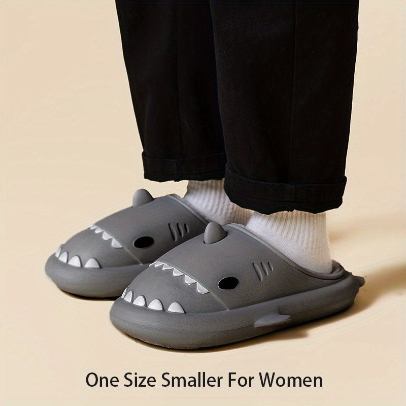 QYA Cartoon Shark Plush Slides Men Women Warm Cozy House Shoes Winter Gift