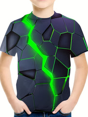 Breathable Green Lightning Print Short Sleeve T shirt 3D Print Pullover