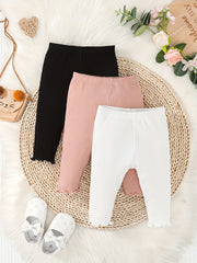 Baby Girl's Ribbed Knit Bottoming Trousers Set
