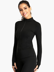 Solid Zip Up Long Sleeve Athletic Jacket