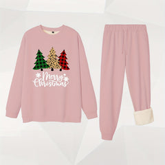 Christmas Tree & Slogan Print Fleece Top & Joggers 2 Pc Set