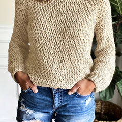Solid Textured Long Sleeve Round Neck Sweater