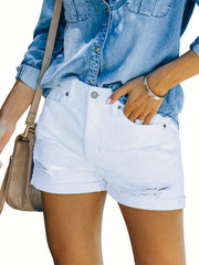 Ripped High Rise Denim Shorts