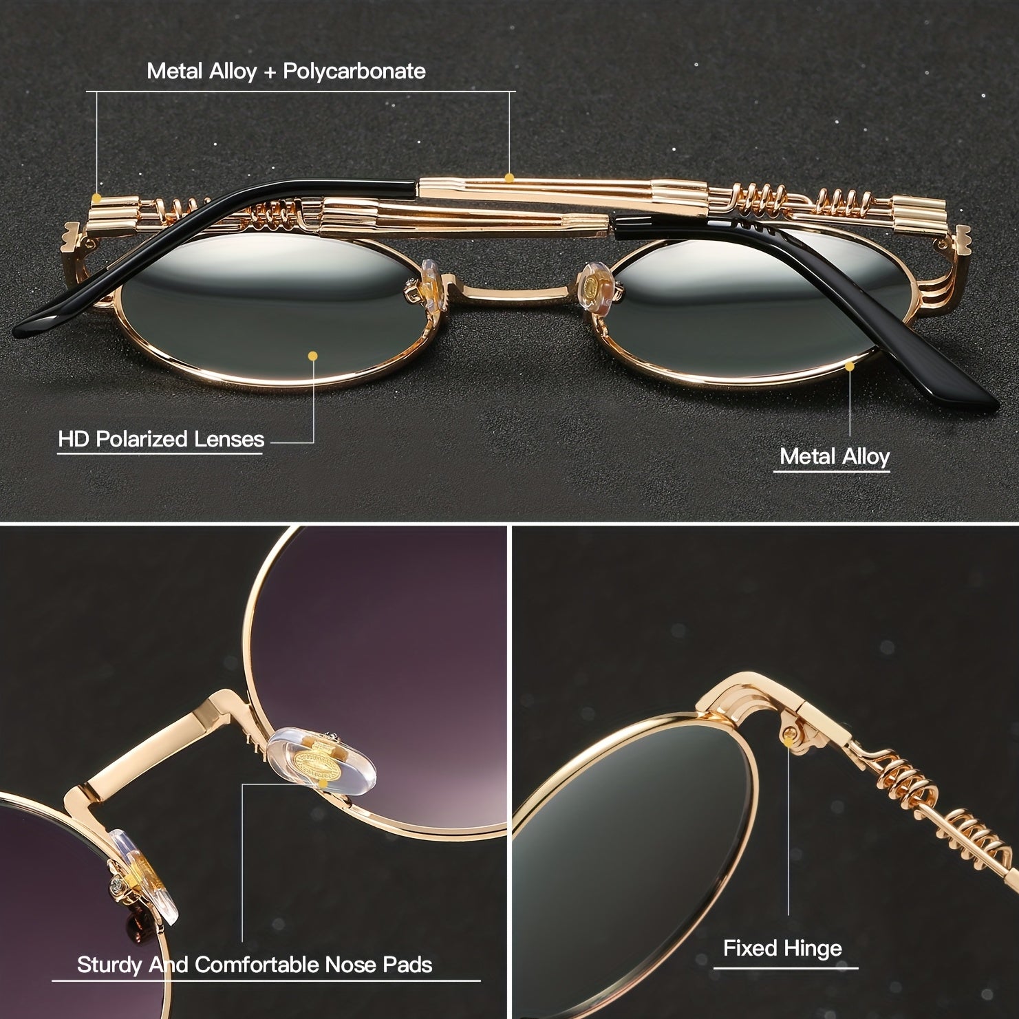 RoyalHot Metal Polarized Unisex Round Frame Sunglasses