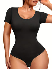 Short Sleeve Shaping Bodysuit Tummy Control Butt Lifting Crew Neck Body Shaper