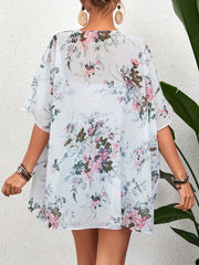 Floral Print Chiffon Kimono Sheer Cover Up Cardigan