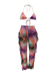 Tie Dye Strappy Top & Ruffle Trim Pants Swimsuit Set