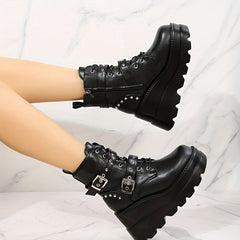 Platform Goth Ankle Boots Lace Up Short Boots