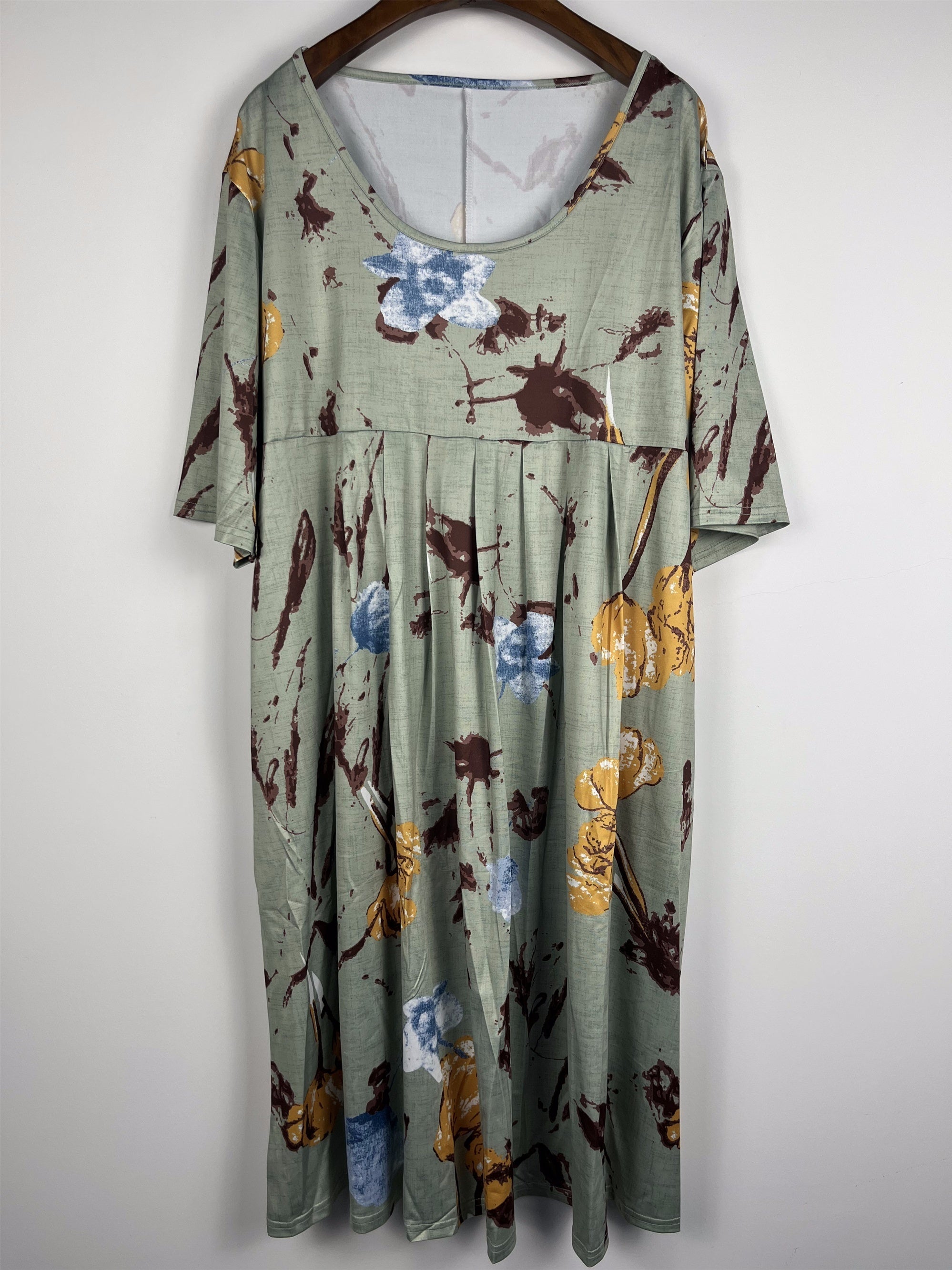 Casual Dress Women's Plus Floral Print Short Sleeve Round Neck Dress