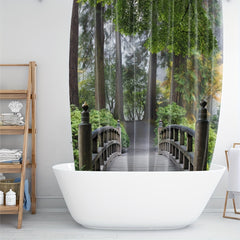 Digital Printed Wooden Bridge Shower Curtain - Bathroom Decor